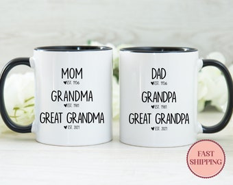 Nouveau lot de tasses arrière-grands-parents • Cadeaux de tasses grand-parents personnalisées assorties • Tasse maman à arrière-grand-mère • Tasse papa à arrière-grand-père • (MU-21)