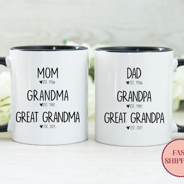 New Great Grandparents Mug Set • Custom Grandparents Matching Mugs Gifts • Mom to Great Grandma Mug • Dad to Great Grandpa Mug • (MU-21)