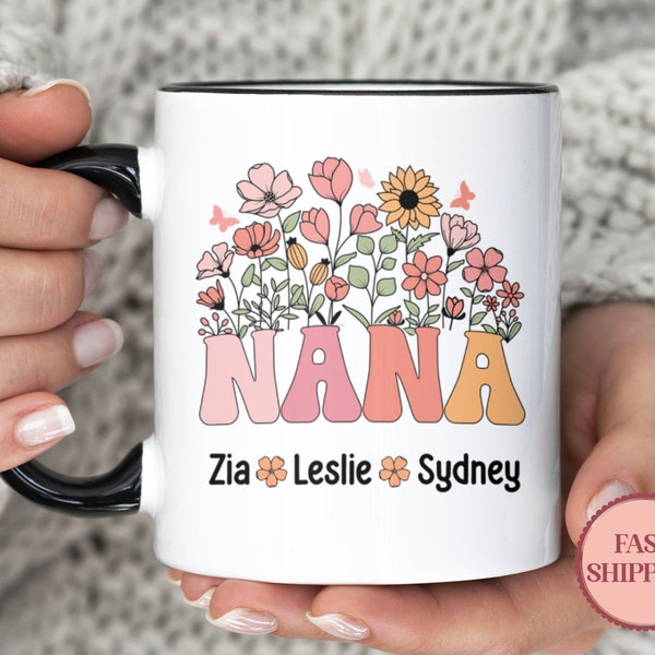 Personalized Nana Mug •Mother's Day Gift For Nana •Cute Flower Mug From Grandkids •Custom Nana Coffee Cup •Baby Reveal Gift •(MU-76 Nana)