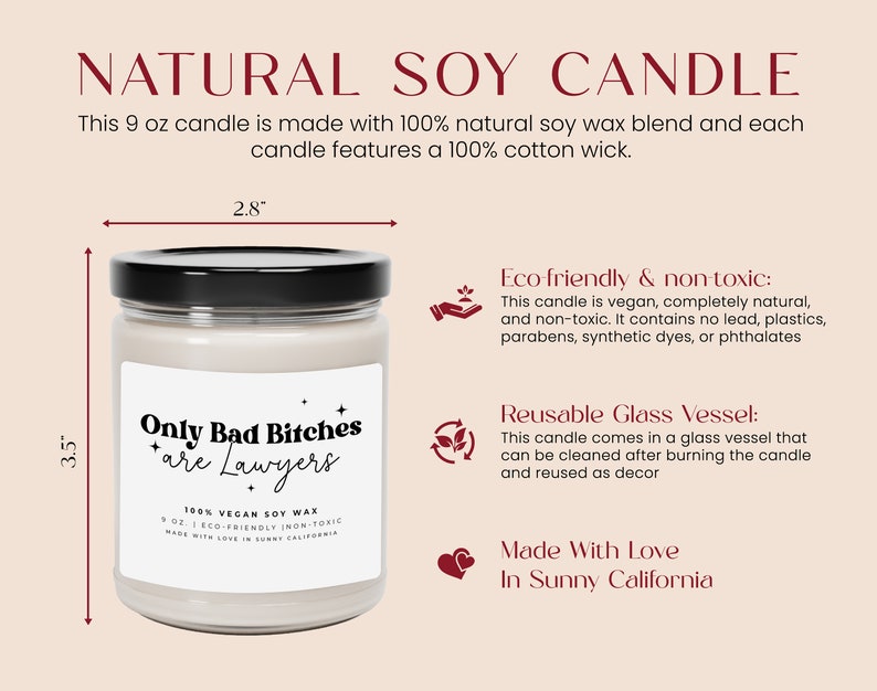 Only Bad Bitches Are Lawyers Candle, Funny Graduation Gift, Law Student Candle, Bar Exam Gift, Attorney Graduation Candle, Future Lawyer image 3