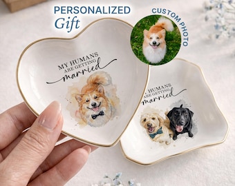 Dog Wedding Ring Dish My Humans Are Getting Married | Engagement Gift Ring Holder Ceramic Jewelry Dish Gold Rim  (JW-22)