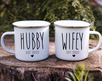 Wifey & Hubby Est 2023 Mug, Personalized Mug for Couple, Cute Gifts for Couple, Anniversary Mug, Wedding Gift Mugs, Couple Custom Mug (EM-4)