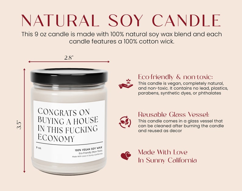 Congrats On Buying A House In This Fucking Economy Candle, New Home Funny Candle, Housewarming Gift, Moving Gift, Christmas Candle, C-8HOU image 3