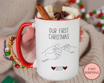 Our First Christmas Mug for Mom, First Holiday Mug, 1st Time Mom Gift, New Mom Coffee Cup, Custom Baby Name Mug, Mom Christmas (PMU-6 First)