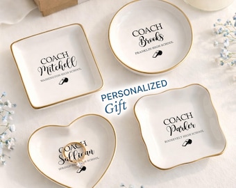 Personalized Cheer Coach Ring Dish | Sport Coach Appreciation Gift | End of Season Team Gift | Ceramic Trinket Tray (JW-55)
