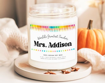 Personalized Candles for Teacher, Teacher Appreciation Gift, Teacher Thank You Candle, Back To School Candle, Mentor Teacher Gift