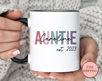 Auntie Est 2023 Mug • Personalized Auntie Mug • Custom Mugs for Auntie • Best Auntie Mugs • Pregnancy Reveal Mugs • New Aunt Mug (MU-46DARK)