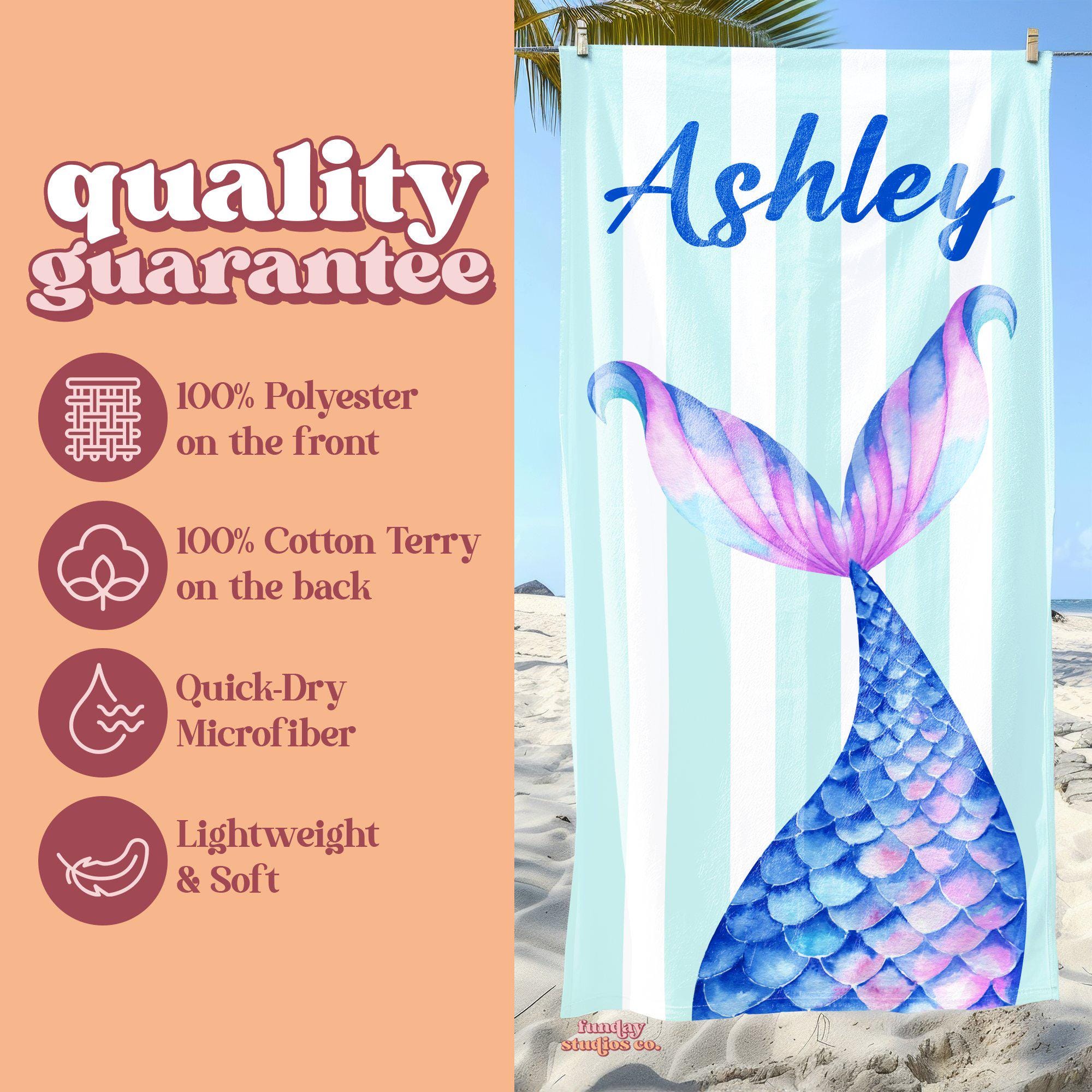 Personalized Summer Gift Personalized Mermaid Beach Towels For Girls - Custom Name Pool Towels 30x60 Inches Kids Beach Gift