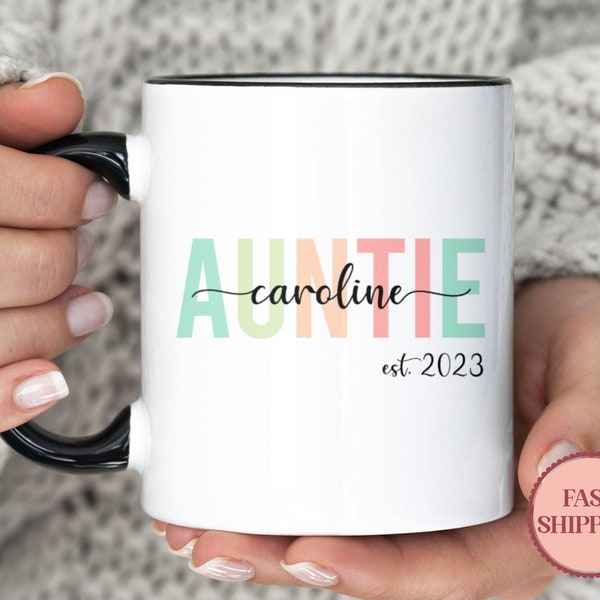 Personalisierte Tante Est 2023 Tasse • Tante Geschenkideen • Schwangerschaft offenbaren Tassen • Neue Tante Tasse • Beste Tante Tasse • Tante Kaffeetasse (MU-65LIGHT)