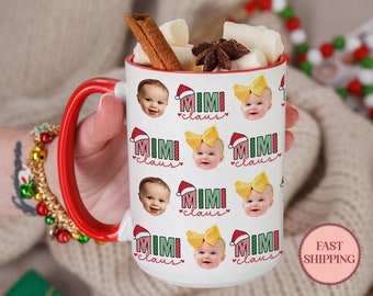 Personalized Mimi Claus Christmas Mug, Custom Photo Mugs for Grandma Perfect Christmas Present for Mimi, Holiday Gift Mug (PMU-7 Mimi)