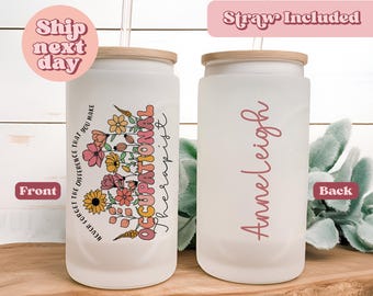 Occupational Therapist Libbey With Straw, Appreciation Gift For OT, Iced Coffee Glass, Ot Appreciation Gift With Name, (FL-35)