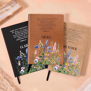 Personalized Leather Notebook Joshua 1:9 Bible Verse | Custom Name Christian Journal Wildflower | Faith Gift for Women Girls Baptism(EJ-17)