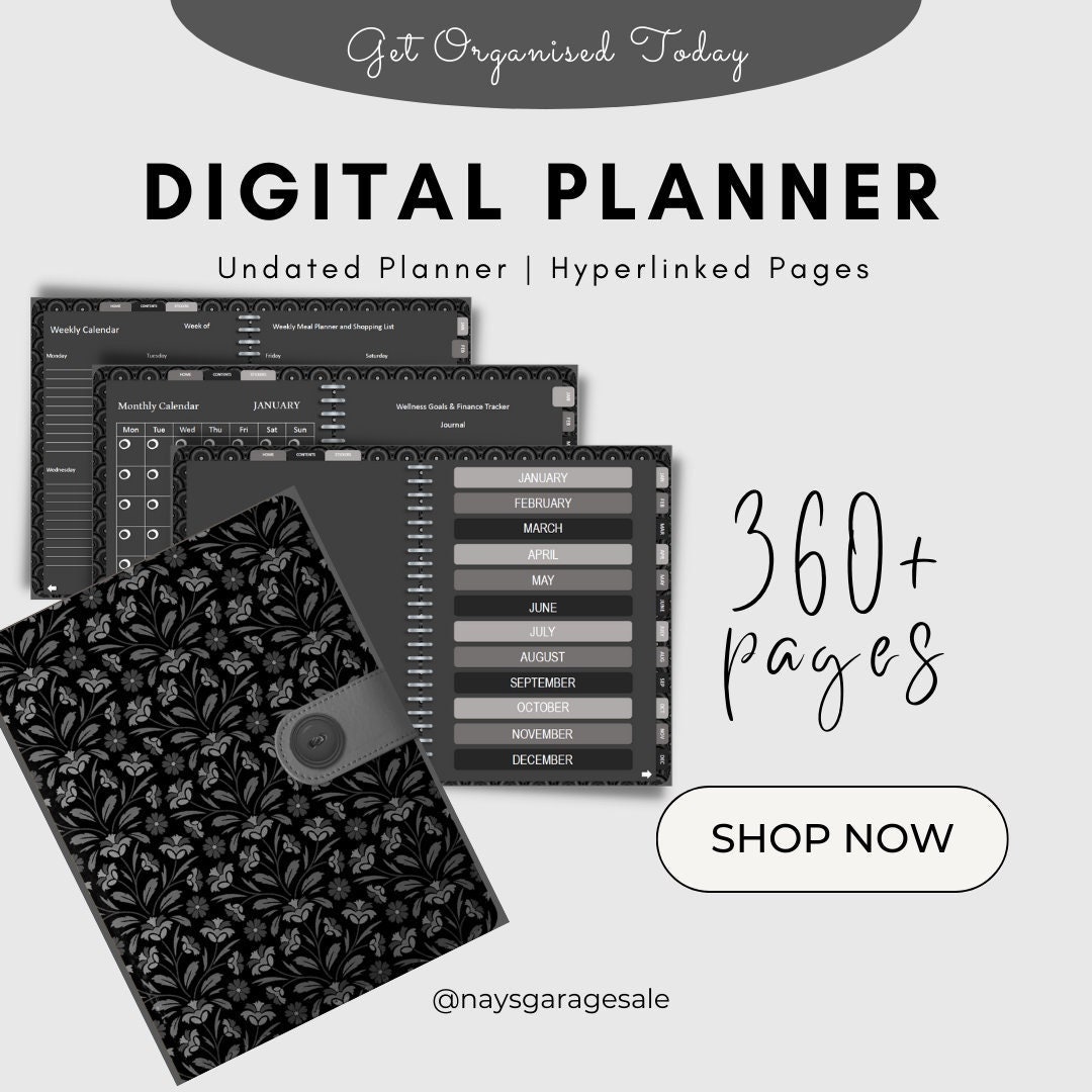 Black Undated Weekly Digital Planner Dark Mode - Etsy