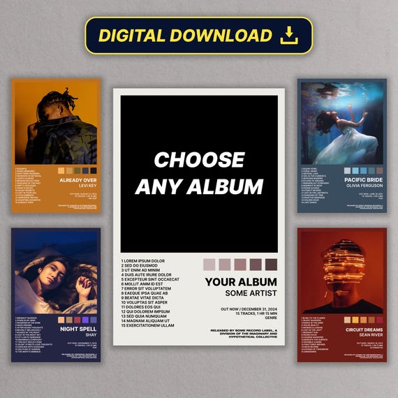 Custom Album Poster | Choose Your Own Album Poster, Album Cover Poster, Tracklist Poster, Digital Download, Dorm Music Decor, Music Wall Art