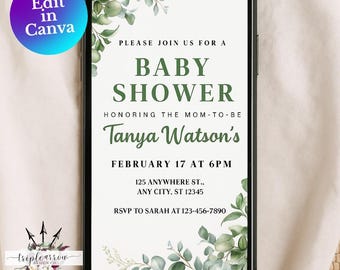 Eucalyptus Baby Shower Printable Bundle | 13-Piece Greenery Baby Shower Set | Signs, Games, Invitations + Editable Canva Templates