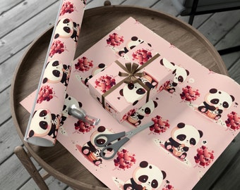 Leuke roze panda en harten cadeaupapier / cadeaupapier
