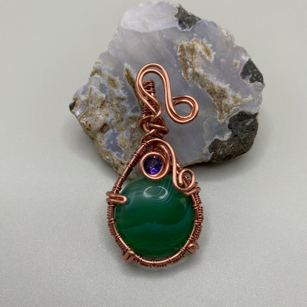 Green agate necklace, copper wire pendant, May birthstone, Crystal / Gemstone Jewelry, Handmade Mother's Day / Birthday Gift, Boho Chic