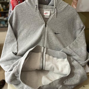 Vintage 1990s Nike Ziphoodie Gray Embroidered Swoosh Hoodie / Nike Swoosh / Athletic Pull Over / 90&#39;s Nike / Zip Hoodie