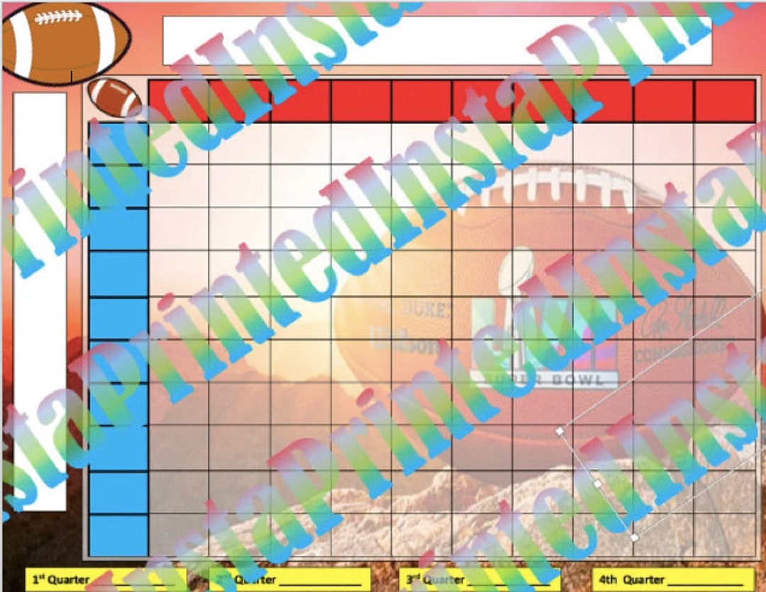 Superbowl LVII Point Spread Squares Betting Blank Template Super Bowl