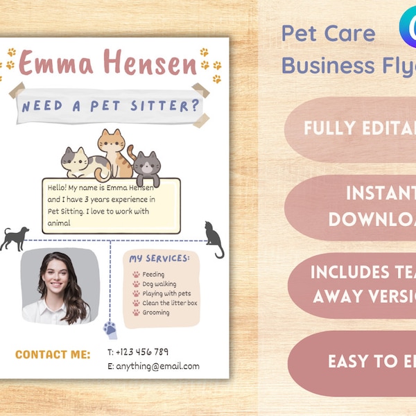 Pet Sitter Flyer I Pet Sitter Business I Pet Sitting Service I Pet Care Service I Pet Care Template I Pet Sitter Template I Easy Edit