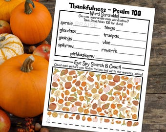 Thankfulness - Psalm 100 Word Scramble and Eye Spy