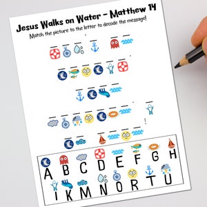 Jesus Walks on Water - Matthew 14 Decoder Activity Sheet