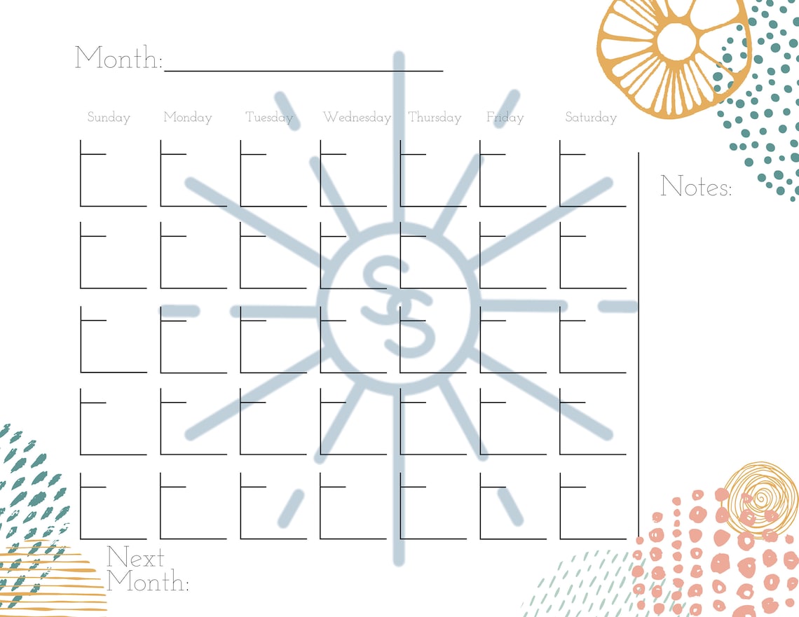 Printable Blank Circle Design Calendar - Etsy