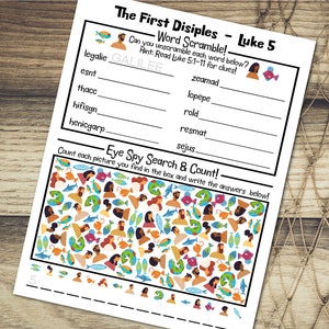 The First Disciples - Luke 5 Word Scramble and Eye Spy