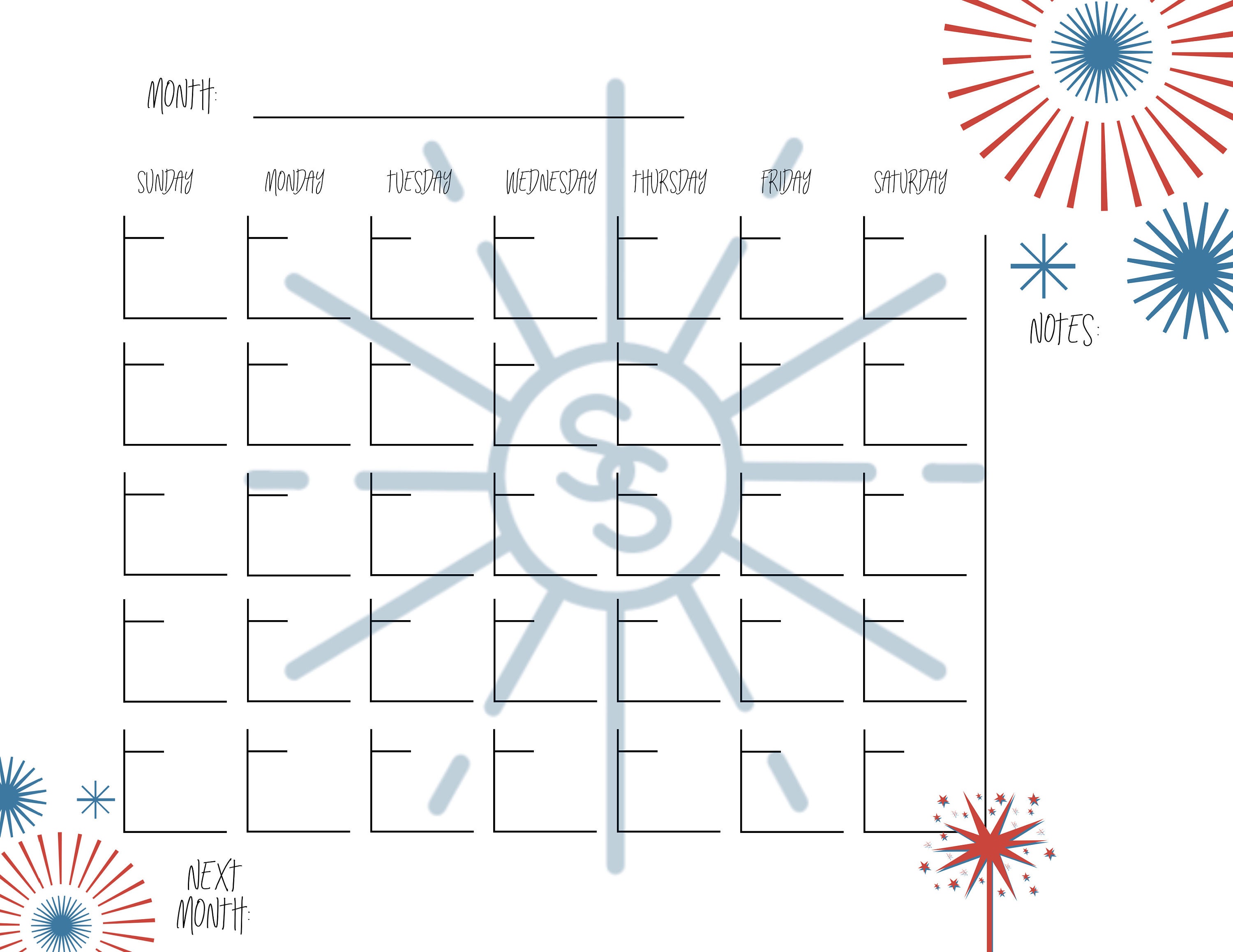 Printable Blank Patriotic Calendar - Etsy