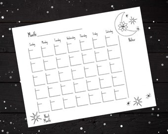 Printable Blank Black & White Moon Calendar