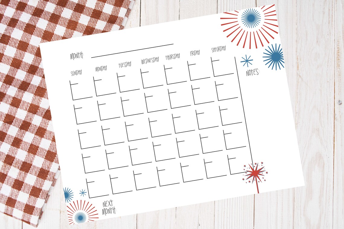 Printable Blank Patriotic Calendar - Etsy
