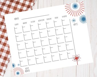 Printable Blank Patriotic Calendar