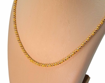 18K Solid Gold Beaded Ball Chain, Dainty Layering Necklace