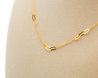 18K Solid Gold Paperclip Chain Necklace: Modern Minimalist Jewelry