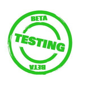 Könnte beinhalten: Grüner Kreis-Stempel mit dem Text "BETA TESTING" in weißen Buchstaben.
