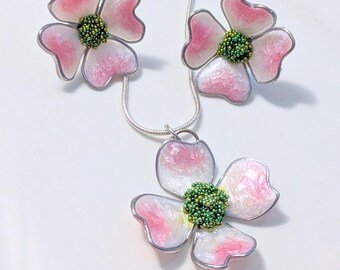 Handmade Dogwood Necklace and Earring Set: UV Resin Floral Jewelry Mother's Day gift