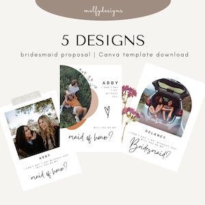 Bridesmaid Proposal Photo Card 5 Designs Included, Printable 5x7in Card, Editable Canva Template for Wedding, Will you be my Bridesmaid Card
