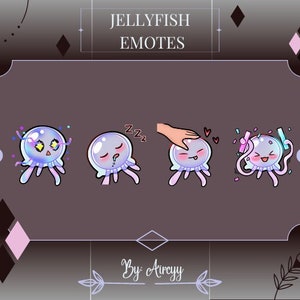 JELLYFISH EMOTES (4) / Twitch / Discord / Youtube / Streaming / Cute Kawaii Kleurrijke Chibi Emote/Emoji Starter Pack voor streaming