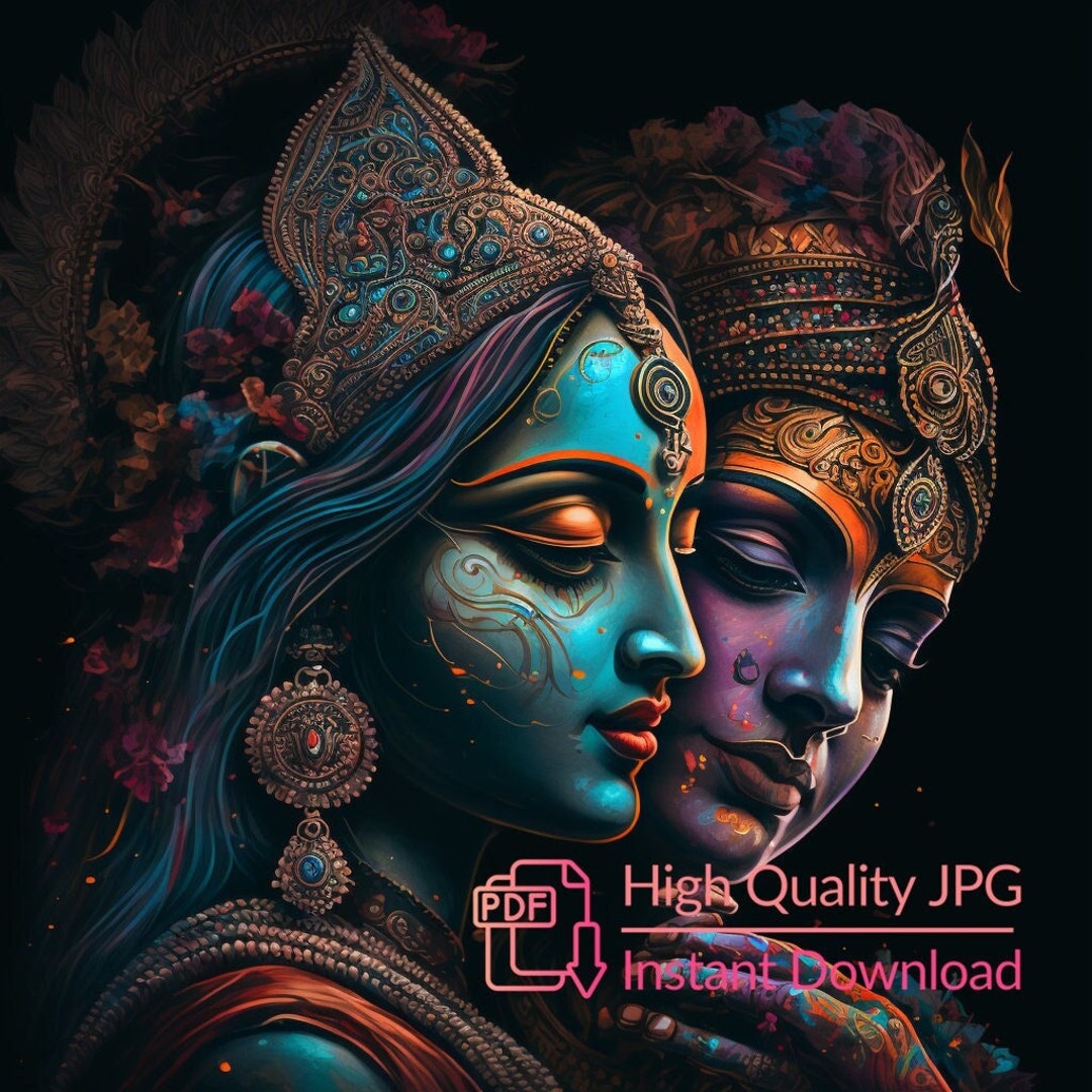 Buy Radha Krishna, Digitial AI Art for Download, High Resolution, Wall