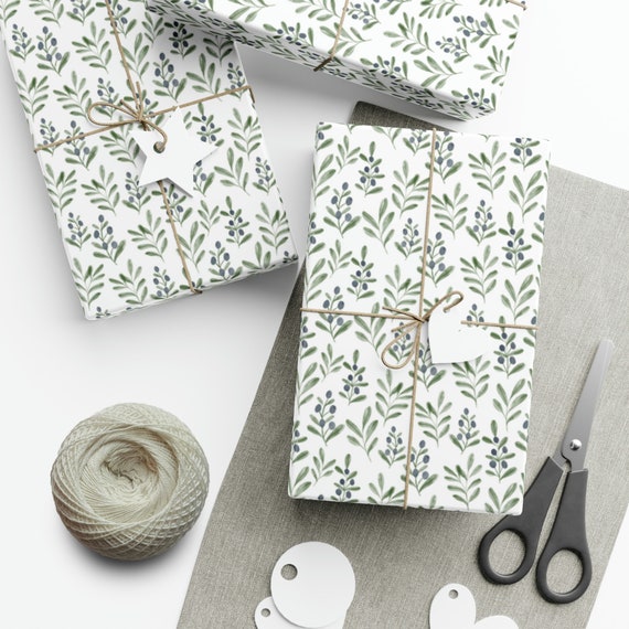 Botanical Sage Green Wrapping Paper Fern Floral Moth Nature Boho