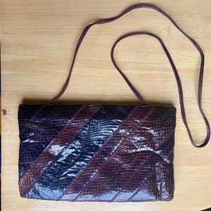 Bolso de mano/cartera RONAY de piel de serpiente y cuero marrón y morado oscuro