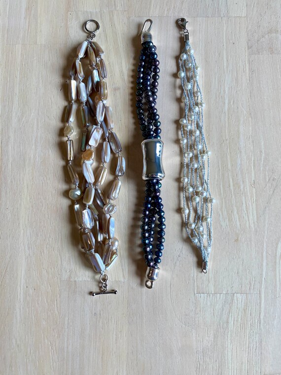 Estate Bracelets all 3 Sterling silver gemstone b… - image 1