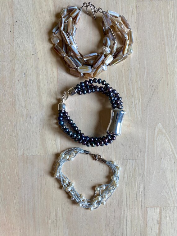 Estate Bracelets all 3 Sterling silver gemstone b… - image 3