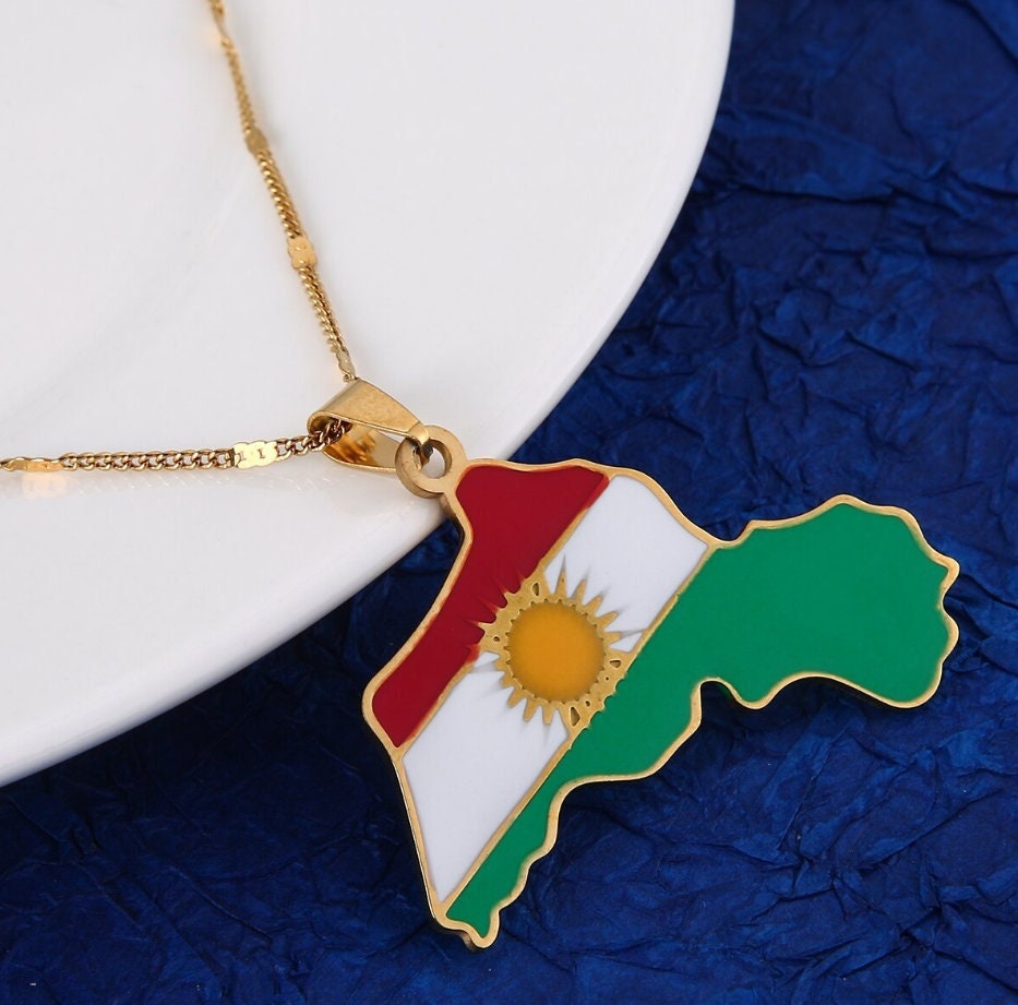 Kurdistan Map Necklace Silver and Gold Colored 