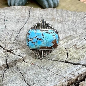 Golden Hill Lavender Turquoise Horizontal Rectangle Sterling Silver Ring Size 7.5 Statement Jewelry Handmade