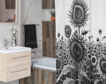 Sonnenblume Duschvorhang Boho Duschvorhang Floral Botanischer Duschvorhang Badezimmer Akzent Vorhang Blumendusche