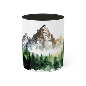 Grand Teton Mug, Watercolor Teton Mountains Coffee Mug, National Park Mug, Wyoming Gift, Pine Forest Camping Mug, Hiker Gift, 11 oz image 2
