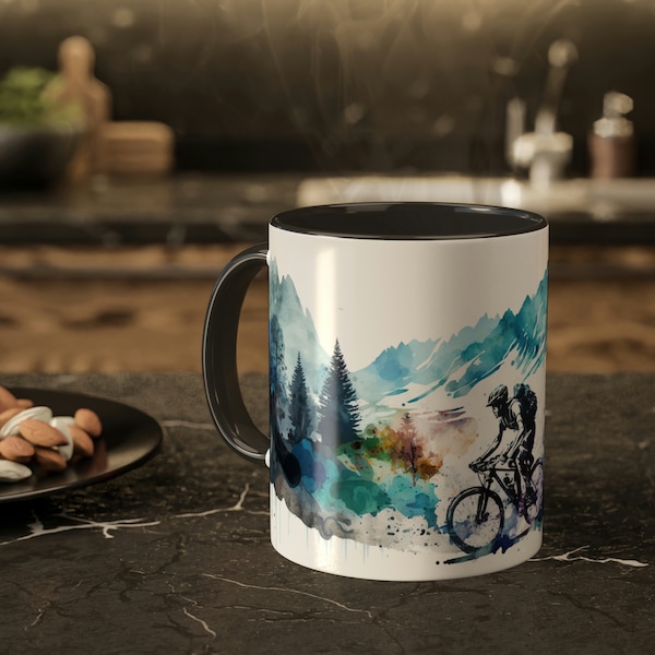 Mountain Biker Mug Outdoors Biking Mug Rocky Mountain Yellowstone Mug Nature Lover Mug 11 oz Coffee Mug Camping Hot Chocolate Mug