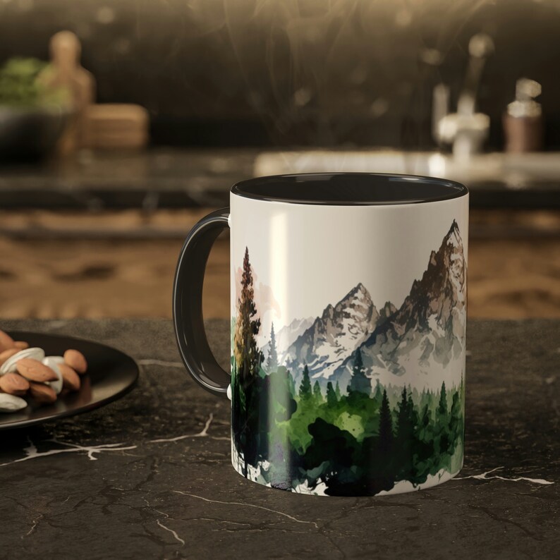 Grand Teton Mug, Watercolor Teton Mountains Coffee Mug, National Park Mug, Wyoming Gift, Pine Forest Camping Mug, Hiker Gift, 11 oz image 6