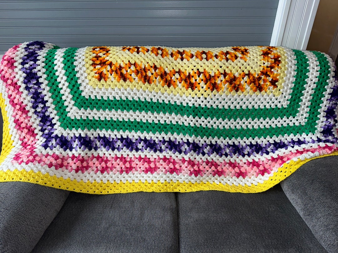 Vintage Handmade Crochet Afghan Lap Throw Blanket Etsy